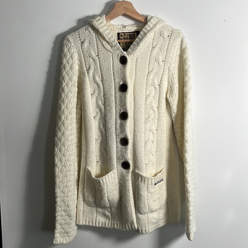 Billabong Women’s Cream Cable Knit Hooded Sweater